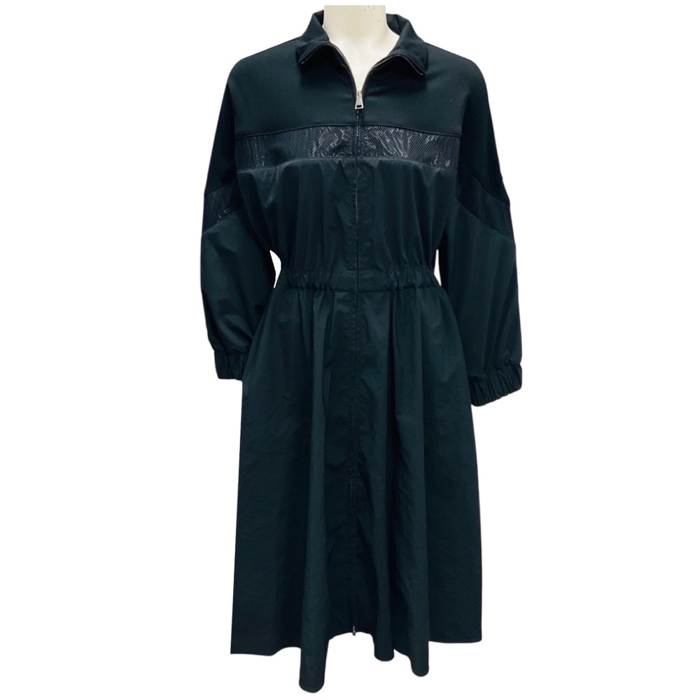 MONCLER BLACK FLARED MID LENGTH FULL ZIP COAT